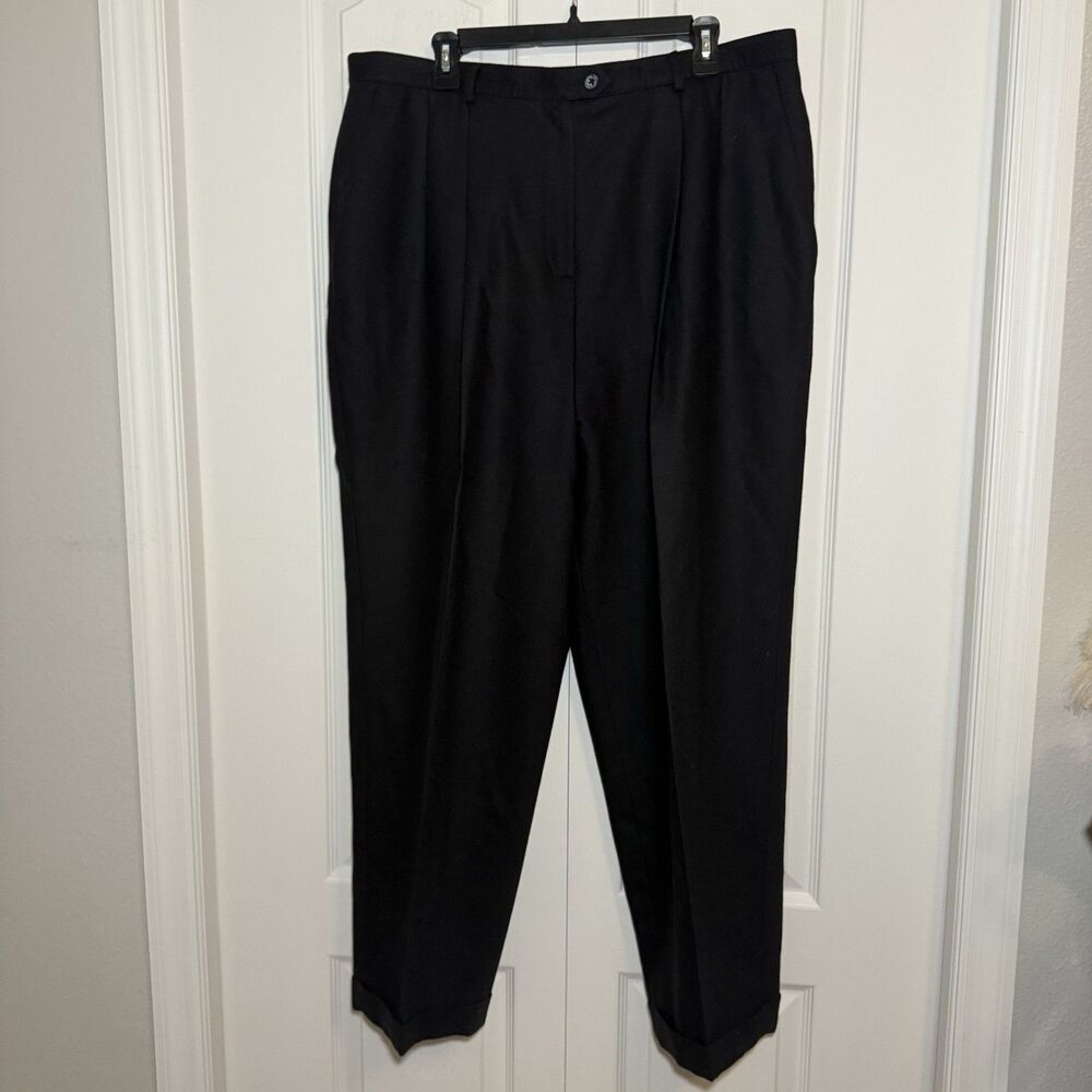 Ralph Lauren Women's Wide-Leg Trousers Size 18W Black 100% Pure New Wool